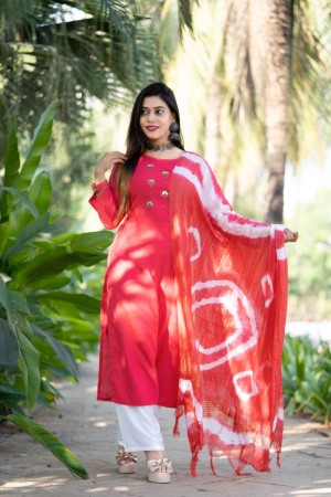 New Beautiful Rayon And Embroidered Work With Kurti Pent With Dupatta